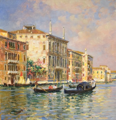 XIXe siècle - Venise, Grand Canal et pont du Rialto - Luigi Lanza (Venise 1860-1913)